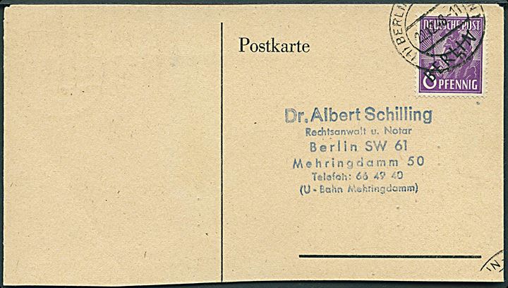 6 pfg. sort Berlin Provisorium på lokal tryksag i Berlin d. 22.12.1948. Beklippet.