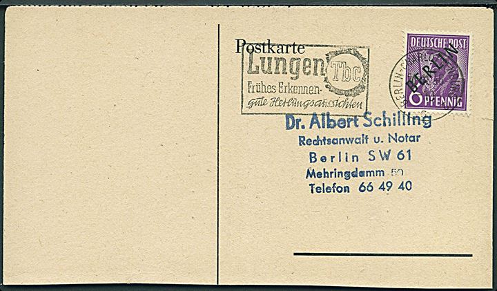 6 pfg. sort Berlin Provisorium på lokal tryksag i Berlin d. 26.11.1948. Beklippet.