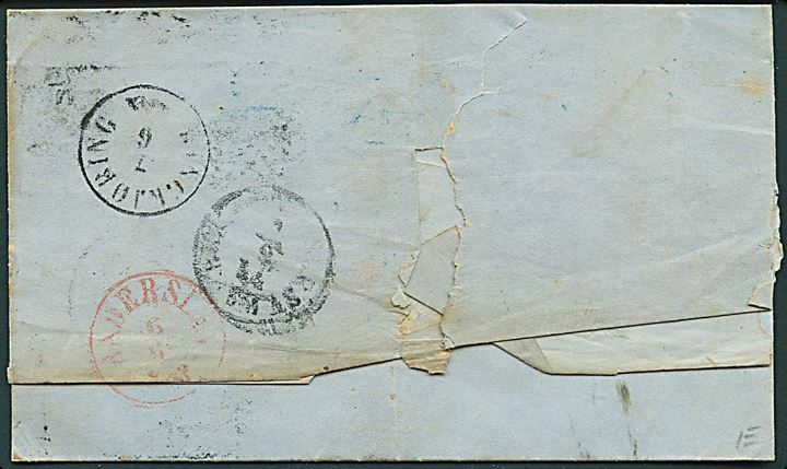 4 sk. 1858 udg. på brev fra Altona annulleret med svagt nr.stempel 169 og sidestemplet Holst.P.B.Sp.B. d. 6.6.1863 via Haderslev til Ringkjøbing.