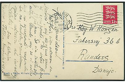 12 s. Våben single på brevkort fra Tallinn d. 6.10.1933 til Randers, Danmark.