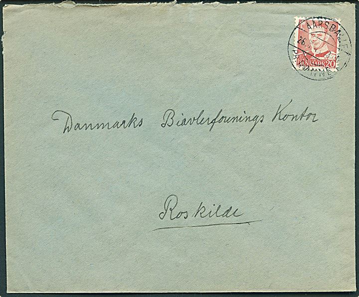 20 øre Fr. IX på brev annulleret med pr.-stempel Aarsballe pr. Rønne d. 26.7.1948 til Roskilde.