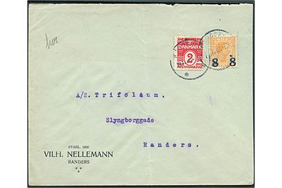 2 øre Bølgelinie og 8/7 øre Provisorium på lokalbrev i Randers d. 29.12.1922.