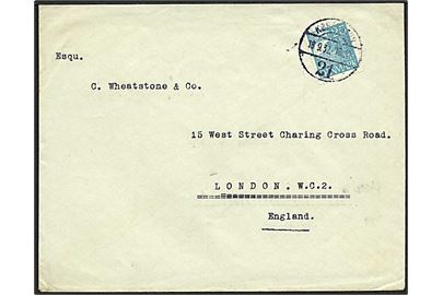 25 øre Karavel single på brev stemplet København 21 d. 18.9.1932 til London, England.