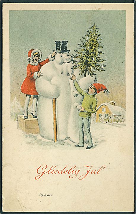 Glædelig Jul. Børn lavet en stor snemand. No. 31. Anvendt 24.12.1929. 