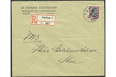 50 øre Chr. X single på anbefalet brev fra Aarhus *1* d. 28.2.1922 til Skive.