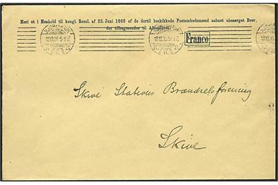 Fortrykt Franco-kuvert til returpost fra Generaldirektoratet for Postvæsnet stemplet Kjøbenhavn d. 18.10.1906 til Skive.