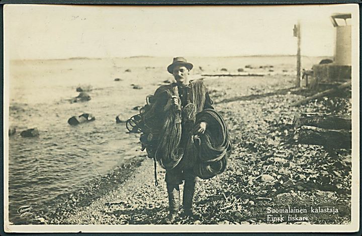 Finsk fisker. Frankeret med 5 mk. Sibelius stemplet Helsingfors d. 12.10.1946 til Danmark.