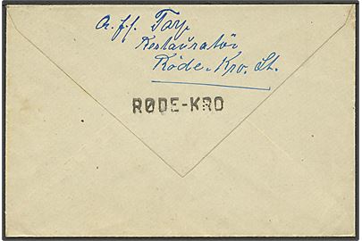 20 øre Chr. X på brev annulleret med brotype IIb stempel Røde Kro sn2 d. 20.11.1920 til Vojens. På bagsiden sort liniestempel: RØDE-KRO.