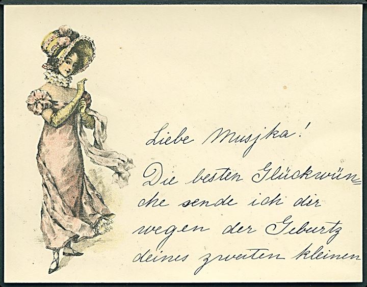 Kvinde med hat og lyserød kjole. Kartonkort anvendt i Nyborg d. 24.11.1900.