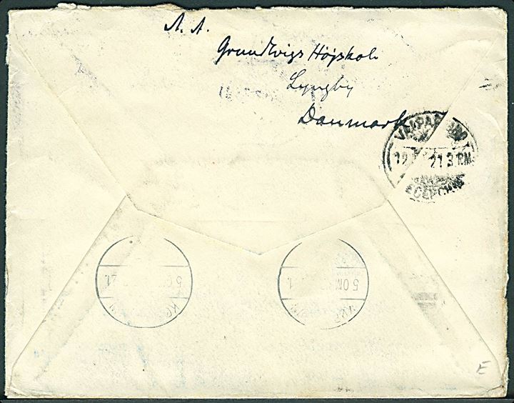 20 øre Genforening (2) på brev fra Lyngby d. 23.5.1921 til kaptajn ombord på M/S Siam via rederiet Ø.K. i København - eftersendt til Valparaiso, Chile. 