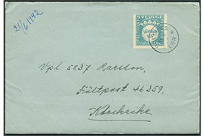Fältpost Svarmärke på brev fra Bollnäs d. 21.6.1942 til soldat ved Fältpost no. 46359, Klockrike.