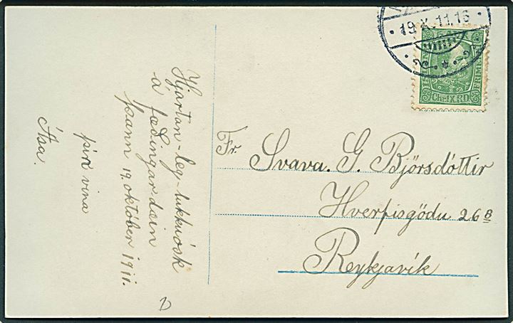 5 aur Chr. IX på lokalt brevkort i Reykjavik d. 19.10.1911.