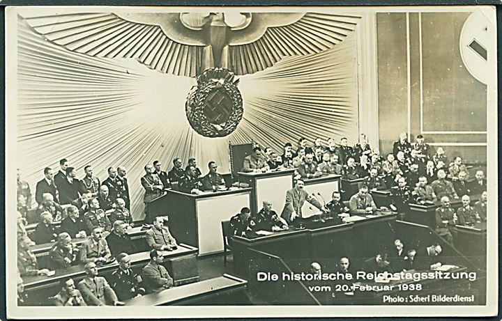 Adolf Hitler. Die Historische  Reichstagssitzung vom 20 Februar 1938. Photo: Scherl Bilderdienst u/no. Fotokort. 