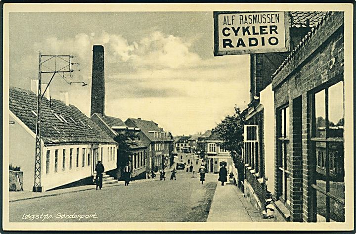 Sønderport i Løgstør. Alf. Rasmussen - Cykler Radio. Kunstforlaget Skandia no. 11132. 