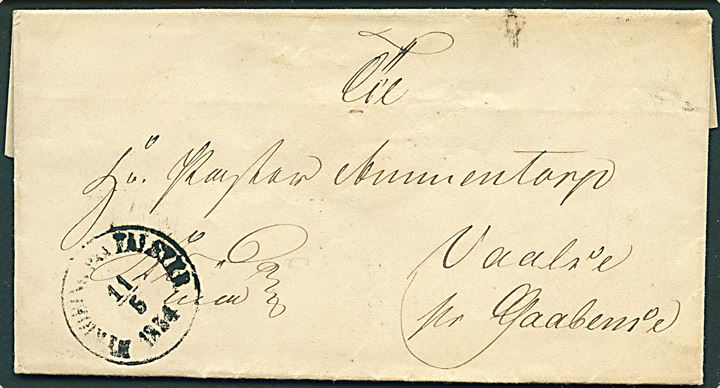 1854. Tjenestebrev fra Lolland-Falsters Stift med antiqua Nykjöbing paa Falster d. 11.5.1854 til Vaalse pr. Gaabense.