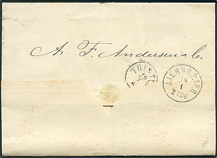 4 sk. Krone/Scepter på brev annulleret med nr.stempel 1 og sidestemplet Kjøbenhavn d. 17.1.1866 og 18.1.1866 via J.Jernb.P.SP.B. til Thisted.