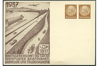 3+3 pfg. Hindenburg privat illustreret helsagsbrevkort fra Arbeitsgemeinschaft der Gross-Frankfurter Briefmarkensammler- und Tauschvereine. Ubrugt.