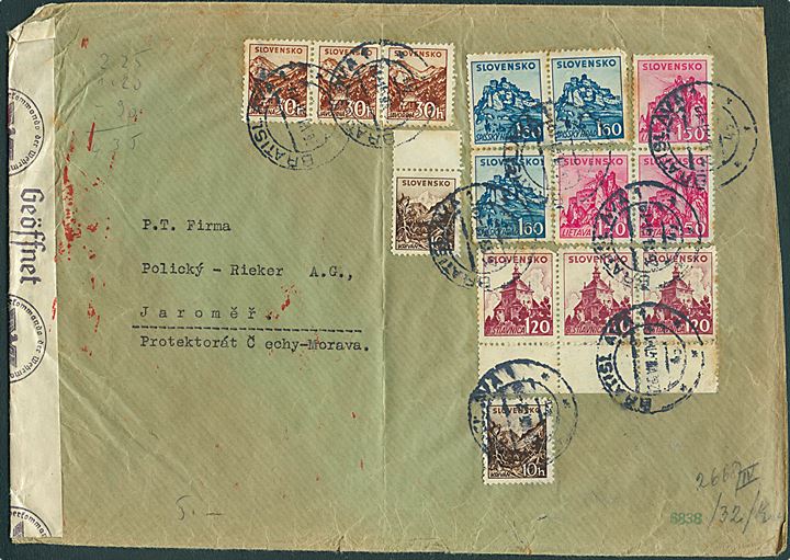 Slovakiet. Blandingsfrankeret brev fra Bratislava d. 26.8.1941 til Jaromer, Böhmen-Mähren. Åbnet af tysk censur i Wien.