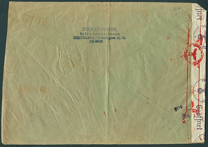 Slovakiet. Blandingsfrankeret brev fra Bratislava d. 26.8.1941 til Jaromer, Böhmen-Mähren. Åbnet af tysk censur i Wien.