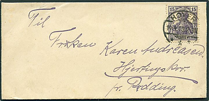 15 pfg. Germania på brev stemplet Hoyer *** d. 10.4.1919 til Rødding.