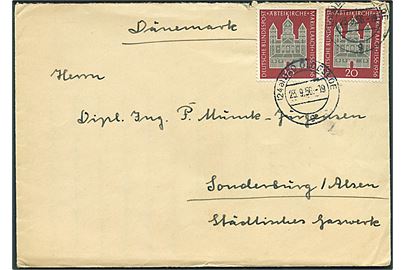 20 pfg. Maria Laach (2) på brev fra Oldesloe d. 23.9.1956 til Sønderborg, Danmark.