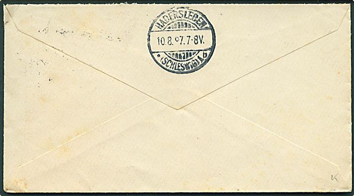 8 øre Tofarvet på GRÆNSEPORTO brev fra Assens d. 9.8.1897 til Haderlsev, Nordslesvig. Ank.stemplet Hadersleben *(Schleswig)1b d. 10.8.1897.