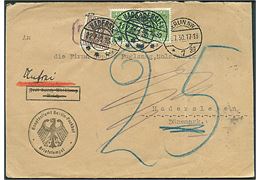 Ufrankeret tjenestebrev fra Hauptzollamt Berlin-Packhof stemplet Berlin d. x.7.1930 til Haderslev, Danmark. Udtrakseret i porto med 5 øre og 10 øre (par) Portomærke stemplet Haderslev d. 22.7.1930.