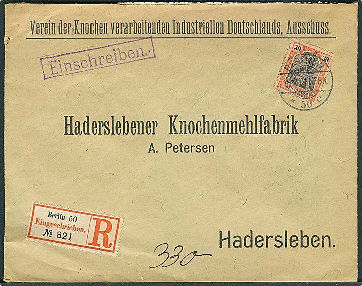 30 pfg. Germania Reichpost single på anbefalet brev fra Berlin d. 16.2.1901 til Hadersleben.