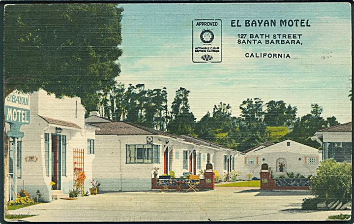 El Bayan Motel, 127 Bath Street Santa Barbara, California. Reklamekort. U/no. 