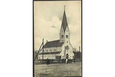 Vor Frelsers Kirke i Vejle. C. Hansen no. 4607. Kortet har været opklæbet.