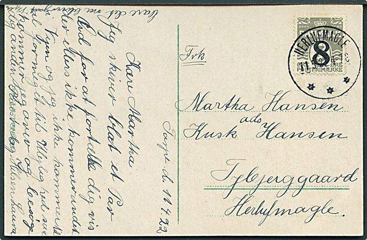 8/3 øre Provisorium på lokalt brevkort annulleret med brotype IIIb Herlufmagle d. 11.5.1922.