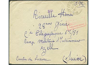 Ufrankeret fransk feltpostbrev fra Six-Fours-les-Plages d. 21.10.1940 til interneret fransk soldat i Zell, Schweiz. Rødt stempel: Zuzustellen / Feldpostdirektion.