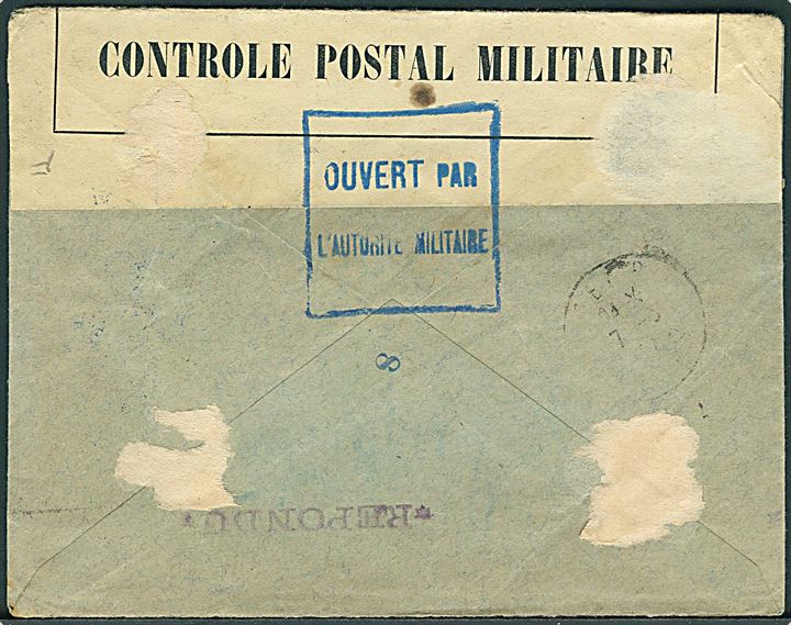 Fransk 5 c. og 45 c. på anbefalet brev fra Fort de l'Eau d. 7.3.1917 til Fribourg, Schweiz. Åbnet af fransk censur i Alger