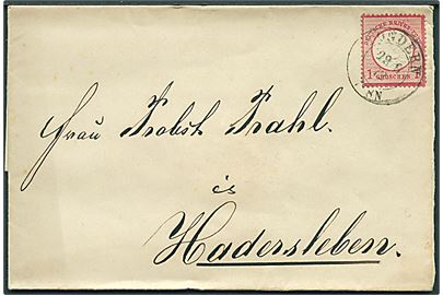 1 gr. Lille Brystskjold på brev annulleret med 2-ringsstempel Tondern d. 29.6.1872 til Hadersleben.
