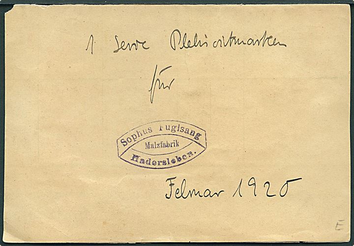 Komplet sæt Fælles udg. på 2 papirark stemplet Hadersleven *(Schleswig)1a d. 27.2.1920.