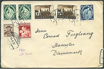 Blandingsfrankeret brev fra Wien d. 14.5.1938 til Haderslev, Danmark. Åbnet af toldkontrol i Wien.