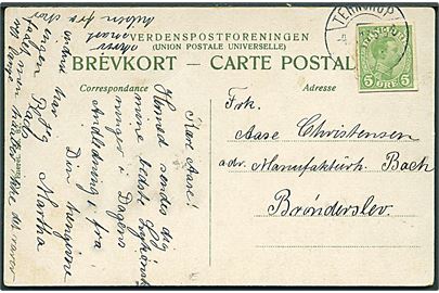 5 øre Chr. X helsagsafklip som frankering på brevkort fra Terndrup d. 4.?.1917 til Brønderslev.
