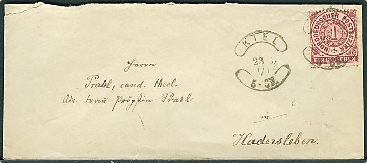 NDP 1 gr. på brev fra Kiel d. 23.2.1871 til Hadersleben.