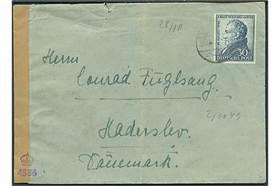30+45 pfg. Jagemann single på brev fra Stadthagen d. 28.10.1949 til Haderslev, Danmark. Åbnet af allieret censur no. 4586. Fold.