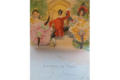 Souvenier de Paris. 3D korrespondancekort med Cancan-dansere. No. 2. Frankeret med 25 c. fra Paris d. 7.10.1901 til Uddevalla, Sverige.