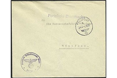 Tysk feltpostbrev stemplet Feldpost d. 4.10.1940 til Hönefoss i Norge. Stemplet Portofreie Dienstsache. Briefstempel fra Feldpost nr. 13416 = Kraftfahr-Park 463.
