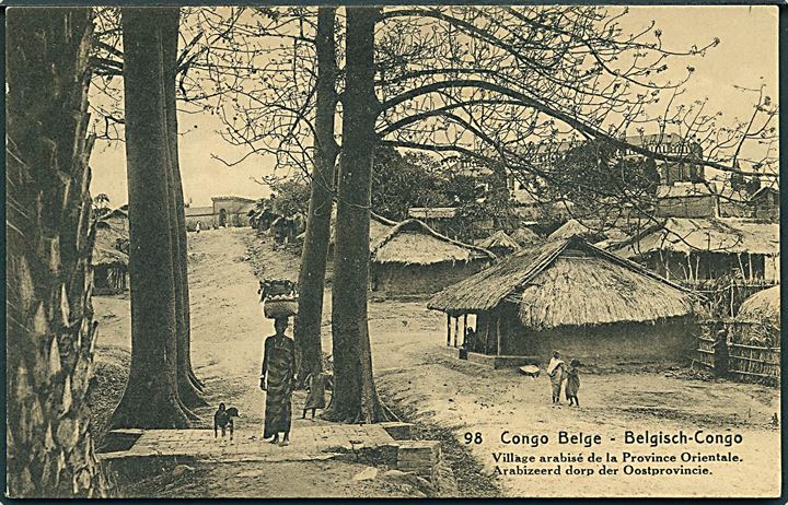 Belgisk Congo. Village arabisé de la Province Orientale.  No. 98. 15 c. illustreret helsagsbrevkort. Ubrugt.
