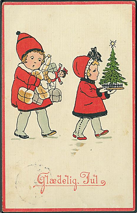 Glædelig Jul. Børn med juletræ og pakker. EAS no. 4734. 