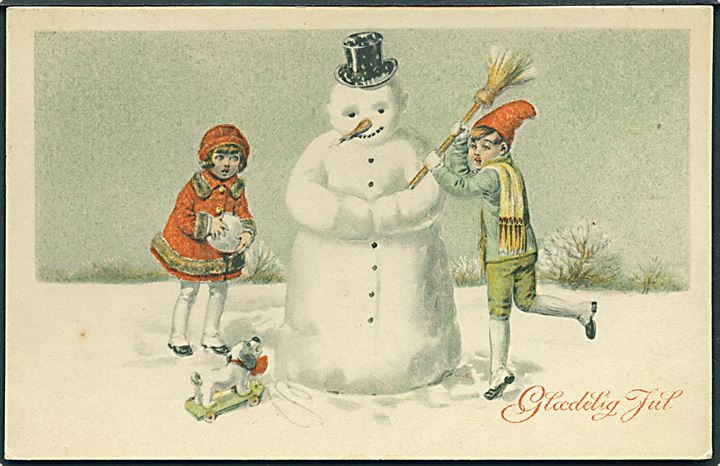 Glædelig Jul. Børn lavet en stor snemand. No. 52. 