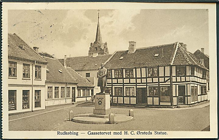 Gaasetorvet med H. C. Ørsteds Statue, Rudkøbing. C. Jenssen - Tusch no. 108. 