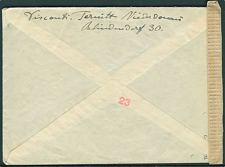 12 pfg. Hitler på brev fra Ternitz d. 30.1.1945 til Haderlsve, Danmark. Åbnet af tysk censur i Hamburg.