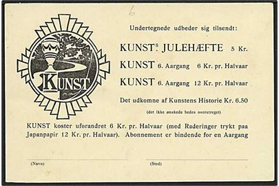 Reklamekort for Kunst's Julehæfte. U/no.