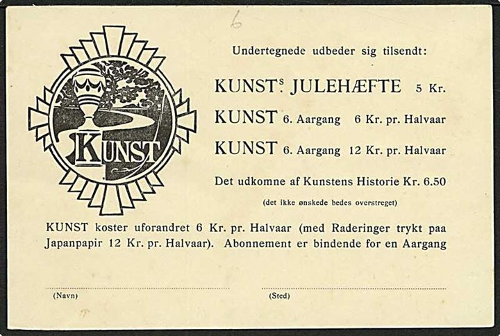Reklamekort for Kunst's Julehæfte. U/no.