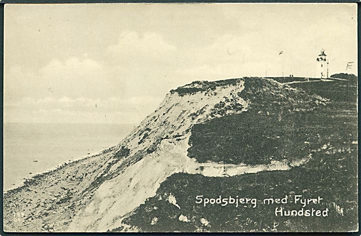 5 øre Chr. X på brevkort (Spodsbjerg med fyret ved Hundested) annulleret med brotype IIIb Lynæs d. 6.9.1916 til Sverige.