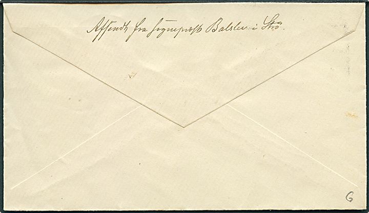 4 øre Tjenestemærke (2) på brev afsendt fra sognepræst Balslev i Strø ved Skævinge annulleret Frederikssund d. 15.8.1895 til Frederikssund.